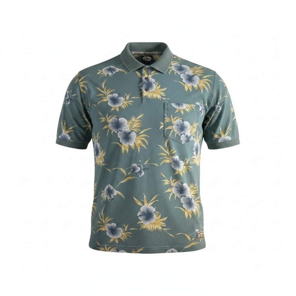 Tommy Bahama Mens XL Sage Green Tropical Hibiscus Floral Pique Polo Shirt 0555